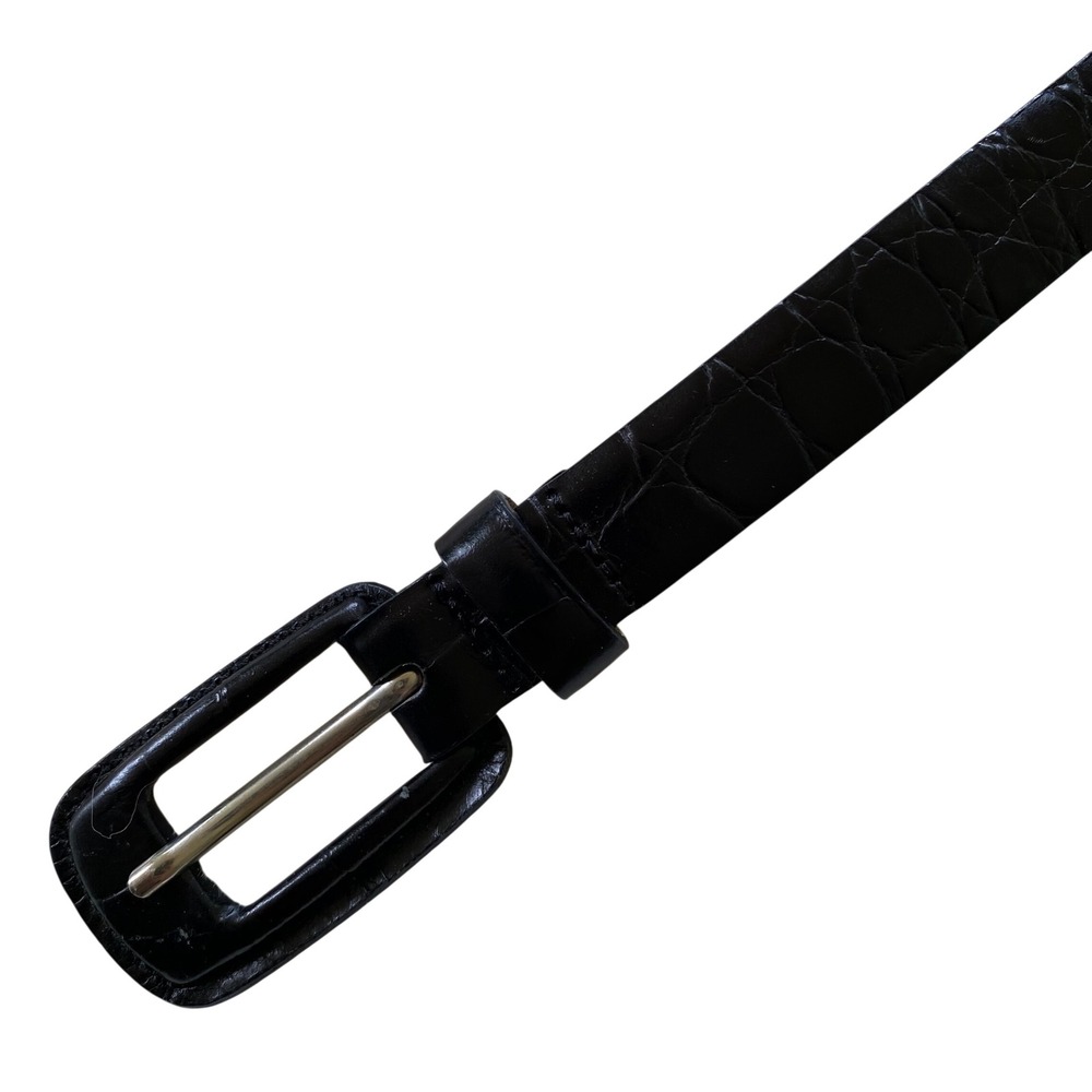 Tanner Belt Women Small Black Crocodile Embossed Italian Leather Slim Waist Belt